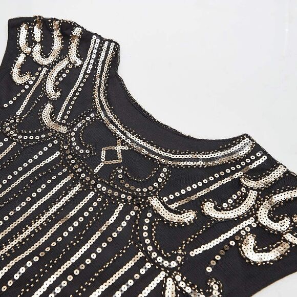 ✨ Flapper Great Gatsby Roaring 1920s Retro Tassel Fringe Sequin Dress SIZE L NEW - Picture 6 of 17